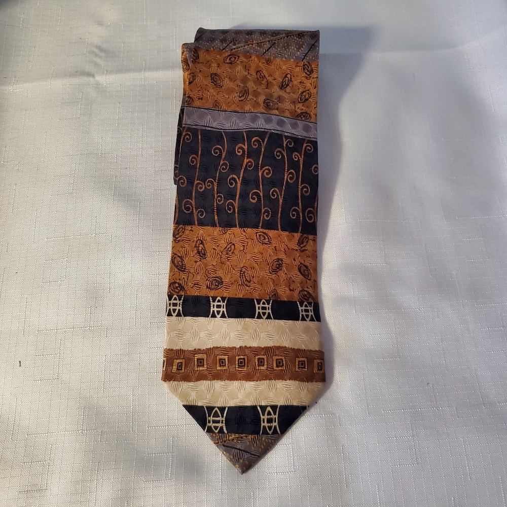 Daniel de Fasson Brown Cream Ancient Writings 60" Silk Necktie